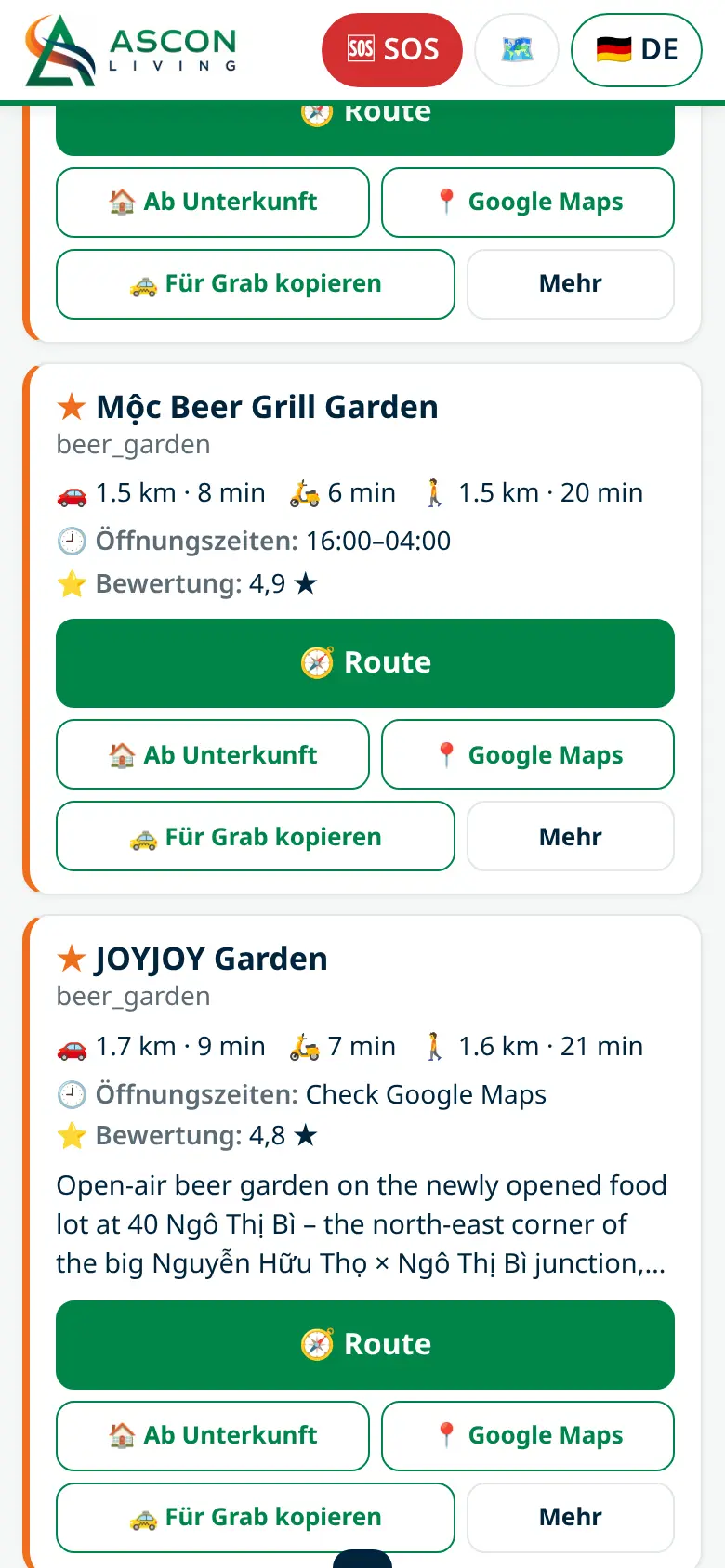 ASCON Guide App: Kategorie Essen mit den Top 10 rund ums Haus