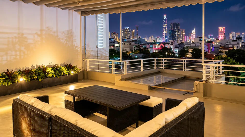 Ganzes Haus mit Flussblick: eure private Dachterrasse in Ho-Chi-Minh-Stadt – ASCON LIVING