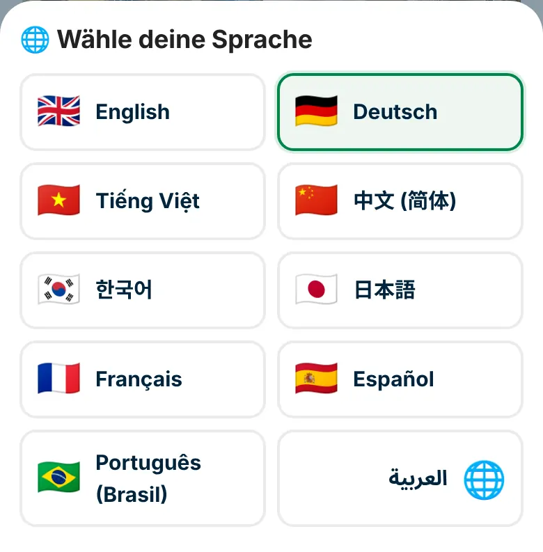 Sprachauswahl: Die App gibt es in zehn Sprachen