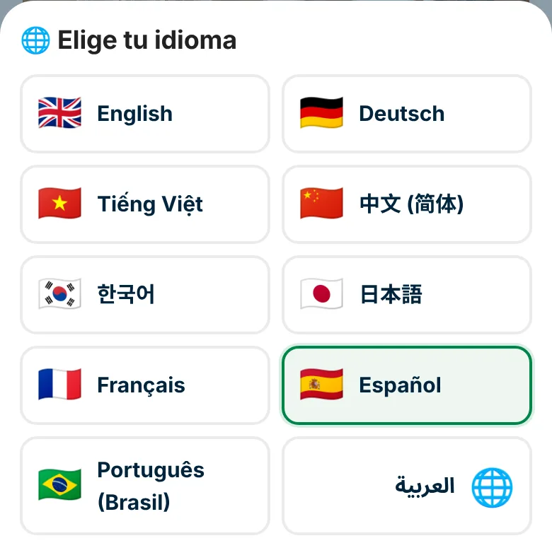 Elección de idioma: la app está en diez idiomas