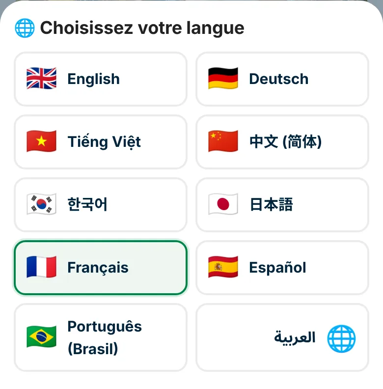 Choix de la langue : l’appli existe en dix langues